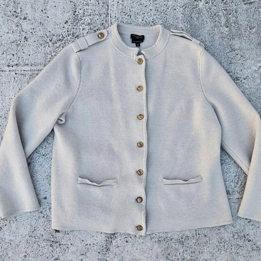 Talbots Petite Women Sweater Pure Merino Wool Long Sleeve Gold Tone Button XLP